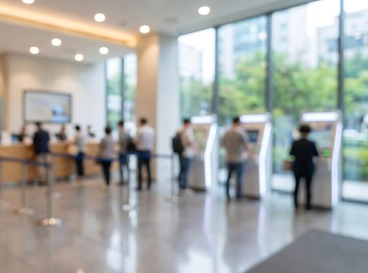 Interior view of a financial institution lobby 